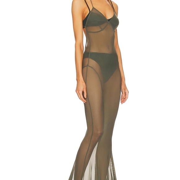 Norma Kamali Low Back Slip Fishtail Gown in Celadon SIZE MEDIUM/38/GLOVES XS/SM - Picture 2 of 12